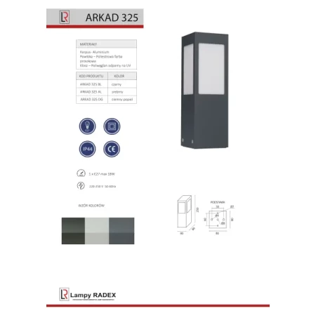 słupek ogrodowy Radex model Arkad 330 xl - kolory