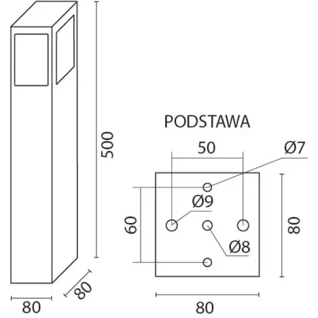 lampa ogrodowa Radex model Arkad 355 xl - wymiary